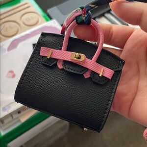 Luxury Micro Mini Bag Charm Keychain Pouch, her*mes  Birkin black and pink